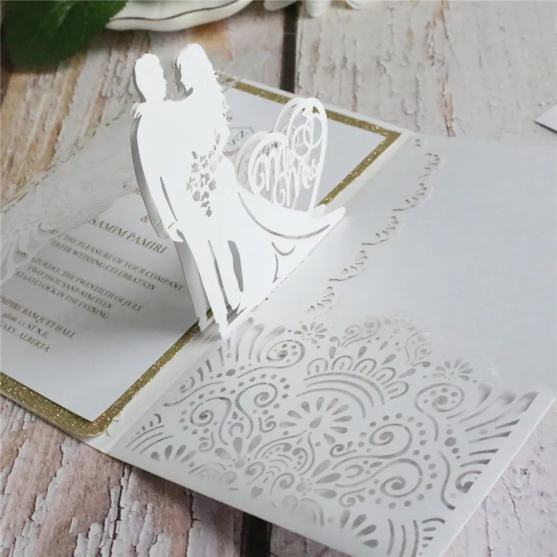 Выдвижная открытка для приглашения на свадьбу вечеринку невесты лазерная