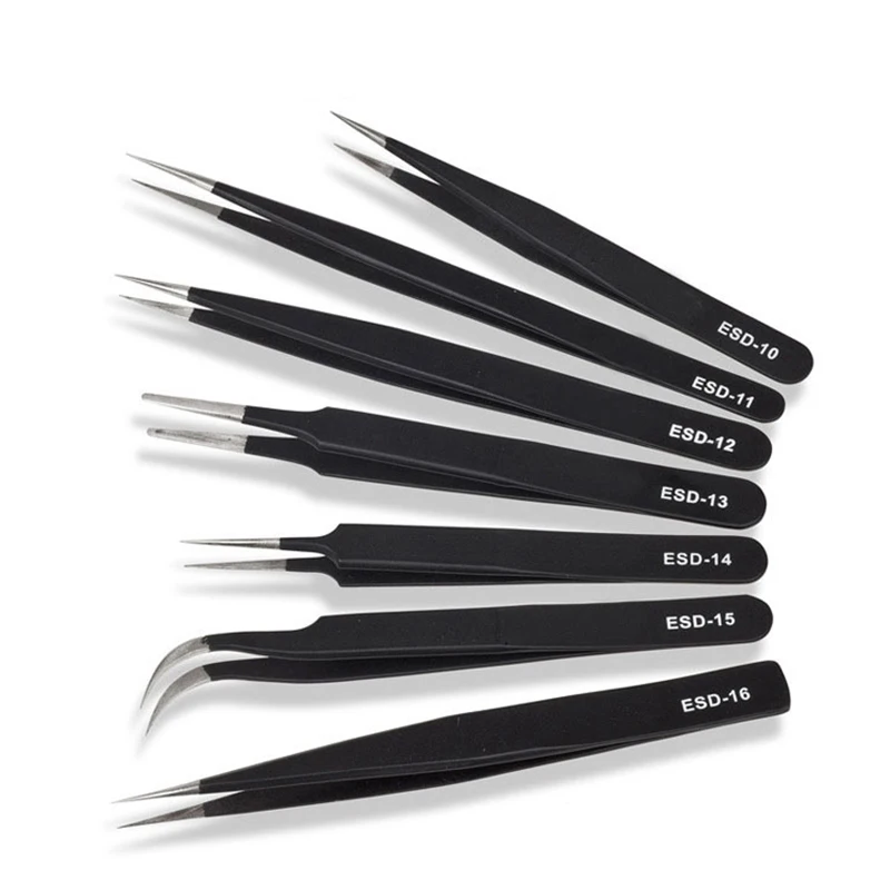 1/10pcs Stainless Steel Tweezers Kit With PU Bag ESD Tweezer Tools High Quality Curved Straight Multifunction Nipper Repair Tool |