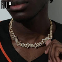 hip hop 19mm iced out bling cz heavy rock thorns box buckle cuban link cubic choker necklaces for men jewelry with solid back