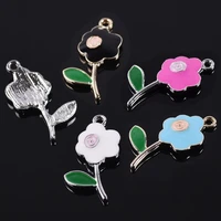 5pcs 25x14mm flower enamel metal charm loose pendants beads wholesale lot for jewelry making diy charms findings