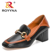 royyna 2021 new designers metal buckle pumps women fashion elegant square toe hoof heels party shoes ladies office shoes woman