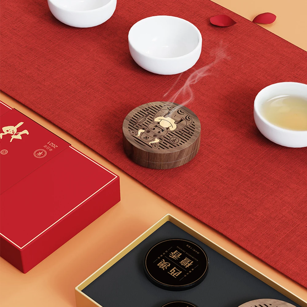 Best Sevimli inek kazınmış ahşap tütsü brülör Agarwood tütsü bobin masaüstü doğal ahşap Aroma YAYICI kutusu öküz boğa aromaterapi plaka