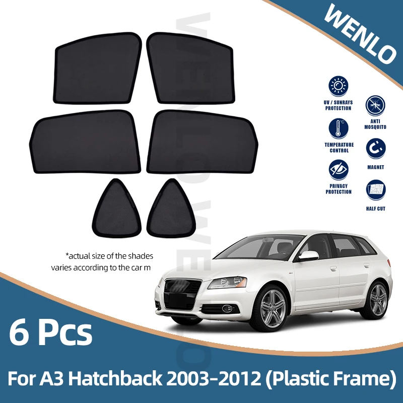 

Magnetic Car Side Window Sunshade For Audi A3 Hatchback 2003–2012 (Plastic Frame) 8P Sun Shades Cover Mesh Car Curtain Visor