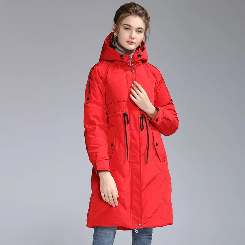 

Зима 2020 новый толстый с капюшоном шнурок средней длины Теплый пуховик с капюшоном 90% белый утиный пух Женское пальто