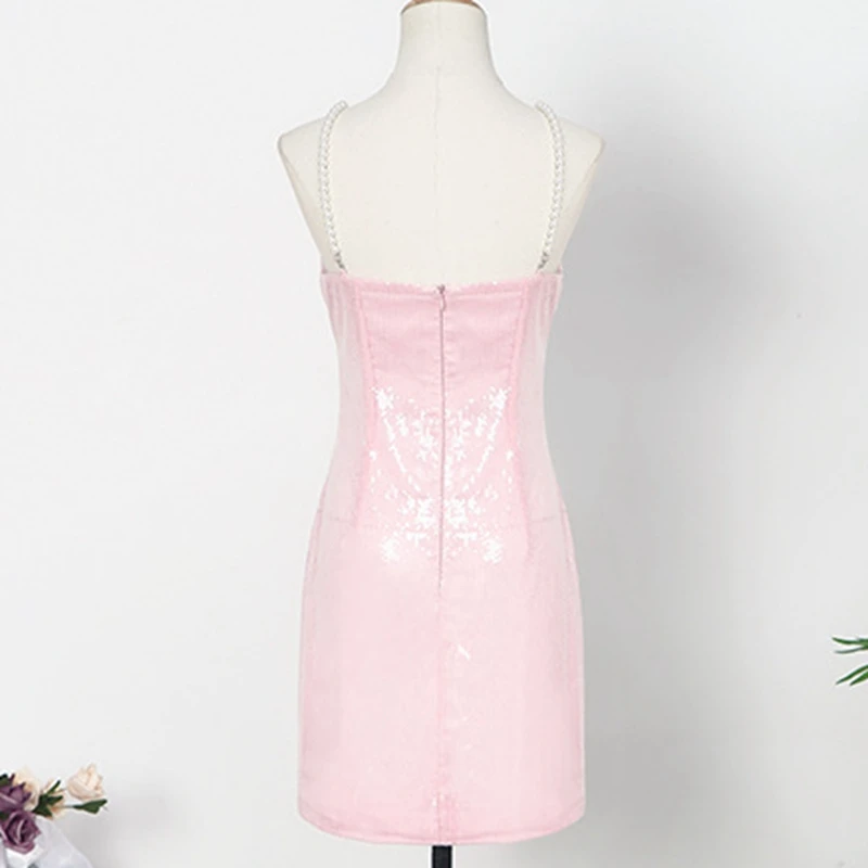 

2021 Summer Pink Spaghetti Strap Dresses for Woman