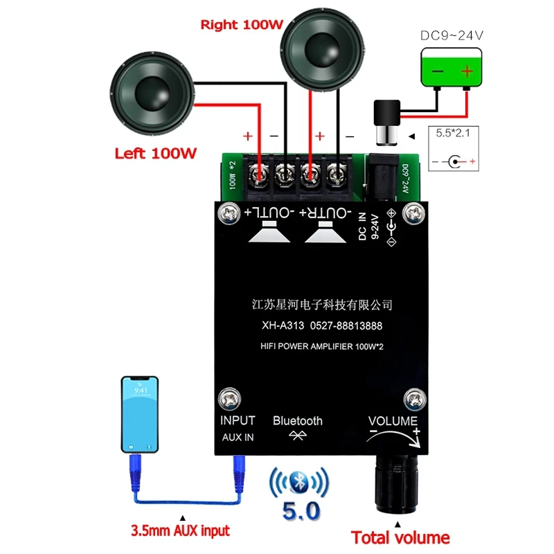 Hi-Fi беспроводной Bluetooth 5 0 цифровой усилитель мощности o плата TPA3116D2 100WX2 стерео AUX |