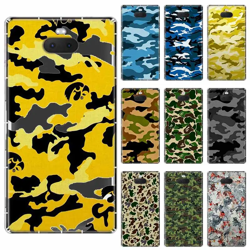 Камуфляжный военный Мягкий ТПУ чехол для Sony Xperia X XA XA1 XA2 XA3 XZ XZ1 XZ2 XZ3 XZ4 L1 L2 L3 Plus