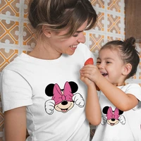 new fashion family matching outfits minnie bow graphic woman t shirt cute children clothes girl mom daughter t shirt summer top