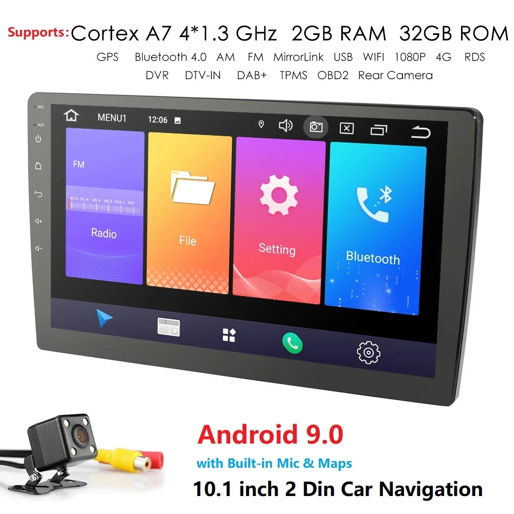 9 &quot/10 1&quot 4 ядра автомобильный мультимедийный плеер 2 din Android стерео радио Bluetooth wifi