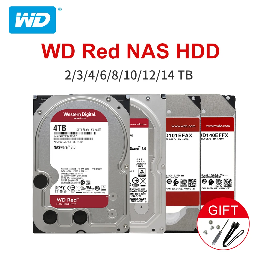 Western Digital Red NAS Hard Disk Drive 3.5" SATA HDD 2TB 4TB 6TB 8TB 10TB 12TB 14TB 5400 RPM for Decktop