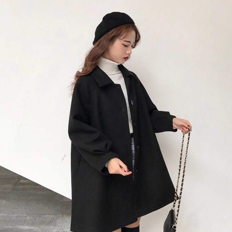 

Female Spring Autumn Long Black Coat Ladies Elegant Office Wear Women's Wool Trench Coats Korean Fashion Outerwear Clothing XL