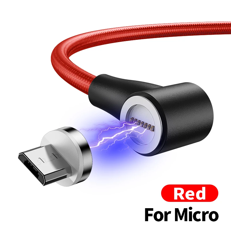 Baseuer QC 3,0 3A локоть l-образный Магнитный кабель Micro usb type C для Xiaomi Redmi; Huawei samsung магнит для iPhone 90 градусов - Цвет: Red For Micro