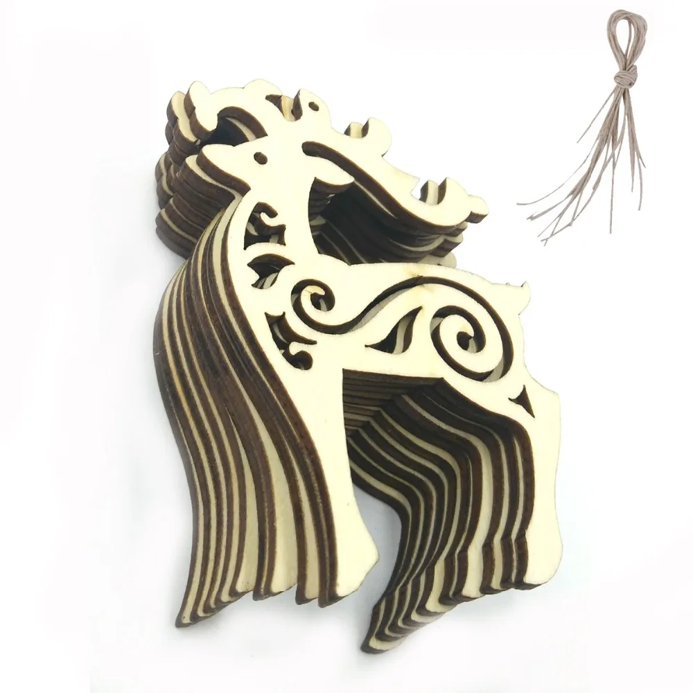 

10pcs Wooden DIY Model Hanging Deer Head Elk Wood Animal Wildlife Sculpture Figurines Crafts Home Party Christmas Tree Decor