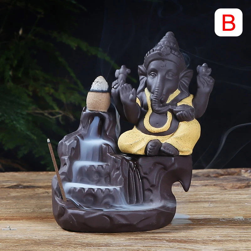 

Ceramic Ganesha God Buddhas Elephant Backflow Smoke Incense Holder Censer Decoration YE-Hot