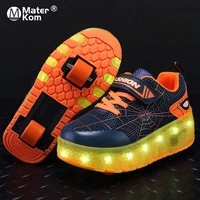 size 29 39 led lighted sneakers with roller for children glowing wheel shoes usb charging luminous skating shoes for kids boys