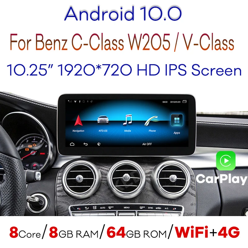 Android 10 0 дисплей 8G + 64G автомобильное радио GPS мультимедийный плеер для Mercedes Benz C Class