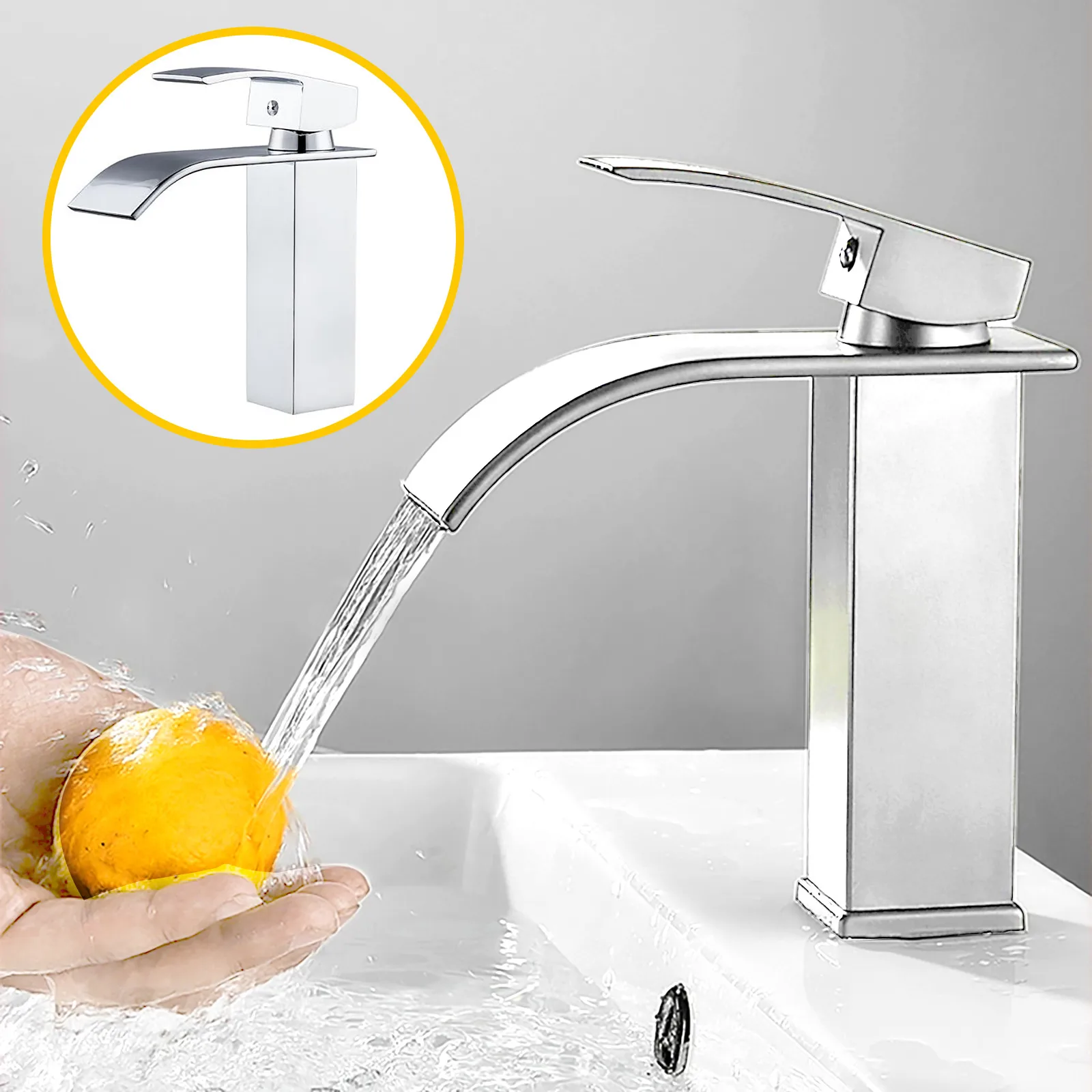 

Four-way Basin Faucet Wide Mouth Water-fall Faucet Bathroom Hot And Cold Faucet Bathroom Basin Cold Hot Sink Taps Bathroom tools