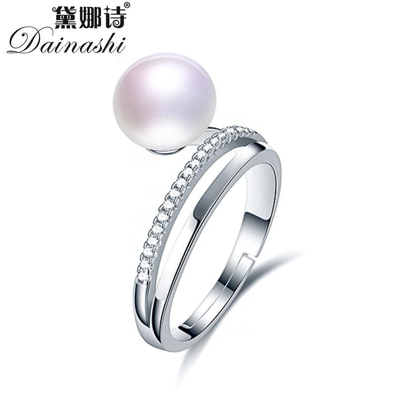 

Dainashi High Quality 925 Sterling Silver Crystal Zircon Adjustable Ring 100% Genuine Freshwater Cultured Pearl Ring for Women