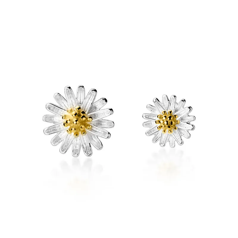 

Genuine 100% 925 Sterling Silver Cute Sweet Little Daisy Chrysanthemum Studs Earrings for Women Femme Party Fine Jewelry