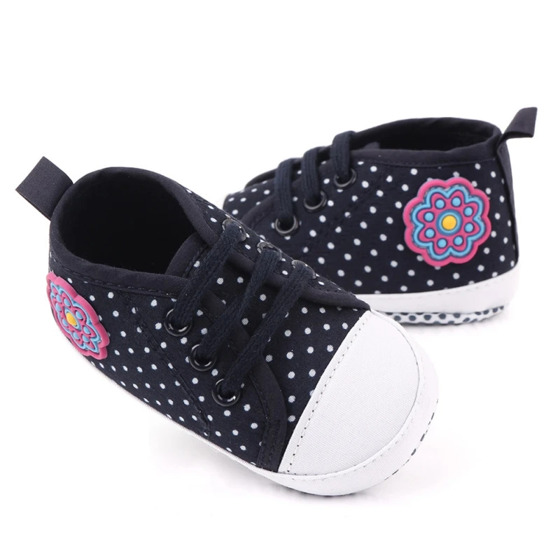 

1Pair Baby Boy Girl Spring And Autumn Dot And Flower Print Pattern Baby Shoes Anti-slip Soft Bottom Toddler Shoes