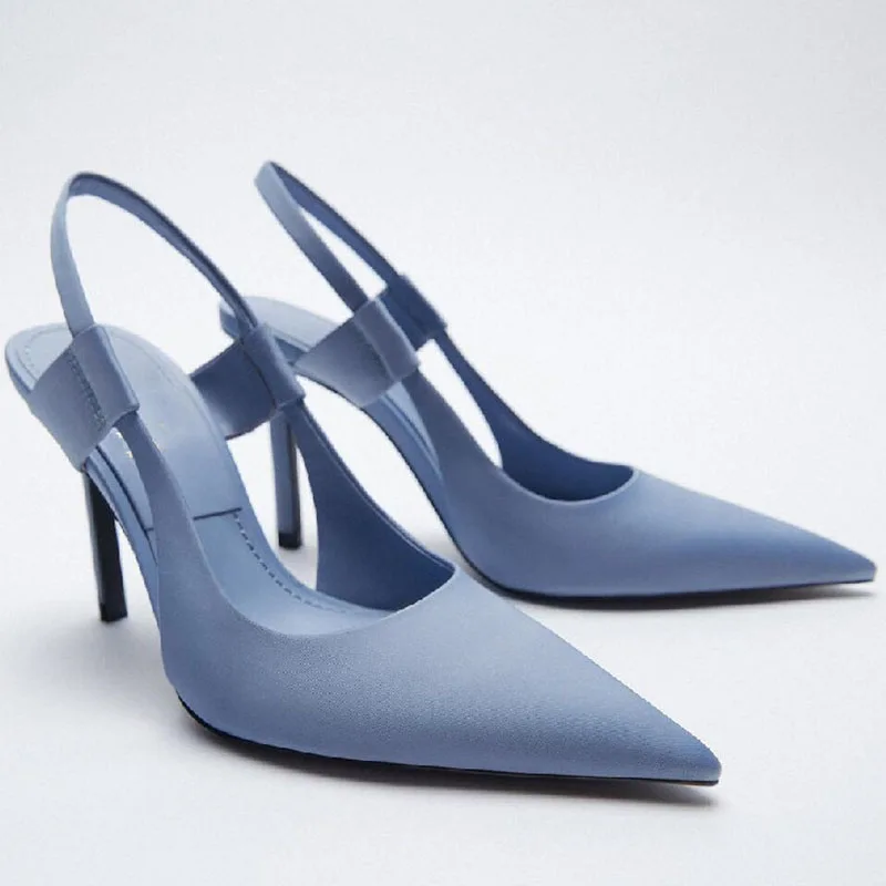 

ZA Women's Single Shoes 2021 New Blue Pointed Toe Supper High Heel Elegant Slingbacks Shoes Women Summer Sandals Fairy Style