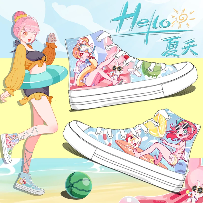 

Amy and Michael 2021 Summer Designers Sneakers Girls Students Casual Hand Painted Canvas Shoes High Top Woman Vulcanize Shoes