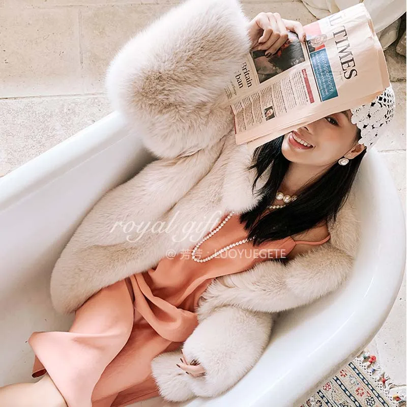 BFFUR Women Real Fur Coat Women Fashion Full Pelt Thick Fox Fur Big Suit Collar Ins Ladies Overcoat 2022 New Winter Luxurious