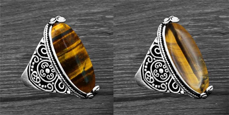 Irregular Natural Tiger Eye Rings Flower Band Stone Ring For Women Antique Silver Plated Fashion Jewelry TR665