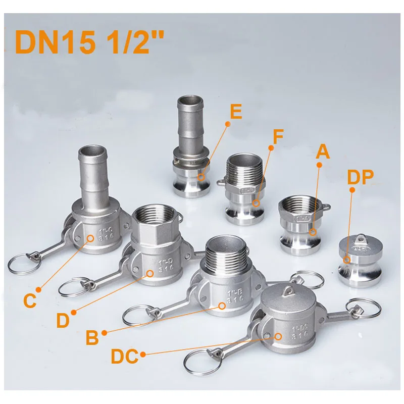 

1PC DN15/20 304 Stainless Steel Homebrew Camlock Fitting Adapter MPT FPT Barb Camlock Quick Disconnect For Hose Pumps Fittings