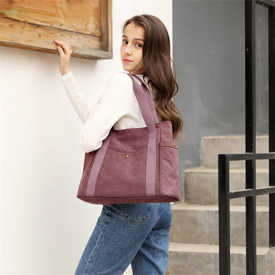

Female Tote Shopper Bags for Girl Sac A Main Fashion Canvas Cloth Women Handbag Purses Casual Large Capacity Ladies Shoulder Bag