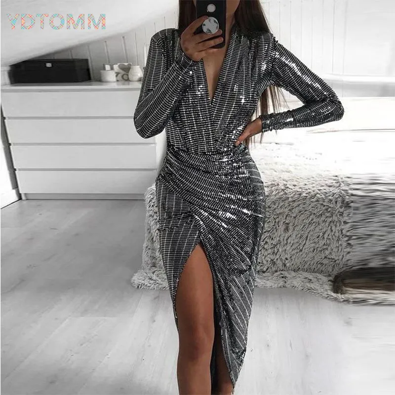 Сезон весна Блестящие Блестки Сексуальные Платья вечерние ночной клуб платье 2021