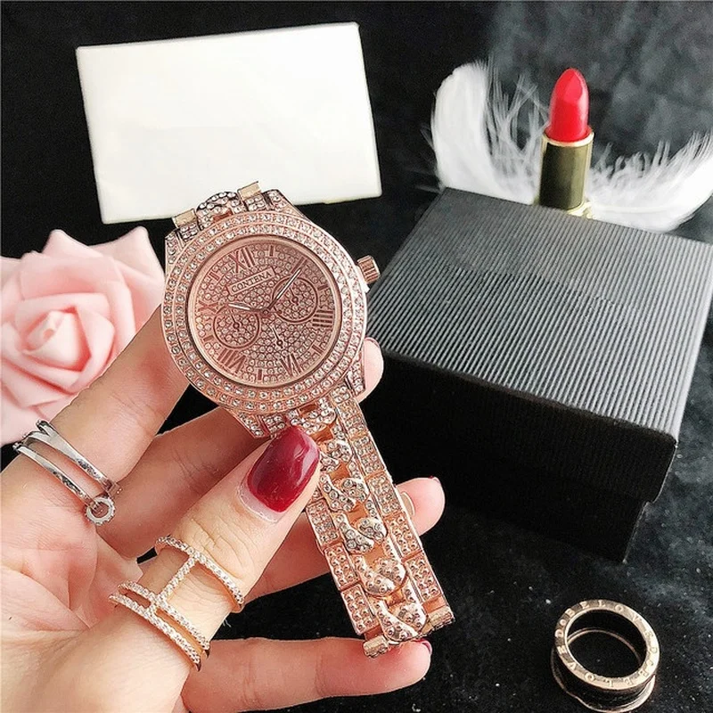 

Luxury Women Crystal Rhinestone Metal Quartz Watches for Women Watch Ladies Casual Pink Dial Wrist Watch Clock Relogio Feminino