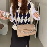 womens shoulder bag with geometric rhombus design solid color folding ladies messenger bags chain strap females crossbody totes