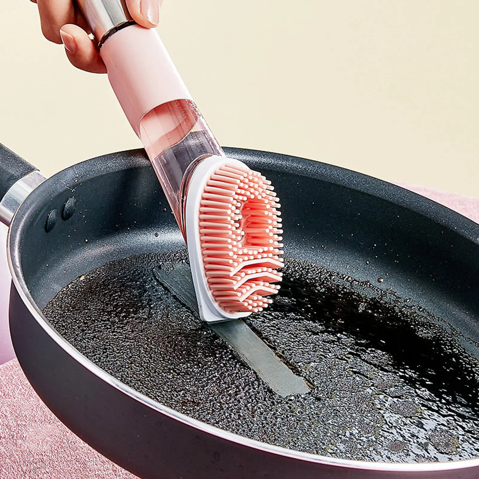 

Soap Dispenser Brush Pot cleaning tool Pan household kitchen descaling oily pot washing brush cleaner Dishwashing Brush