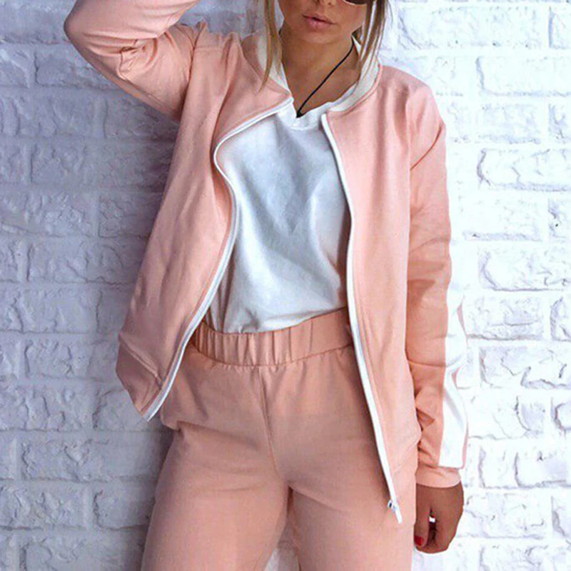 Осенние женские спортивные костюмы на молнии пальто худи Толстовка брюки