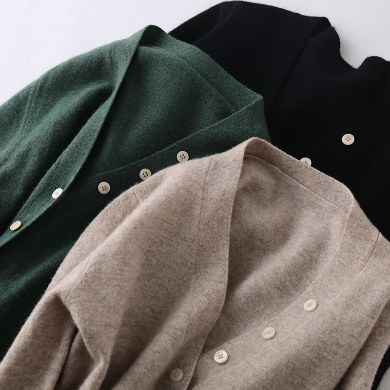 

Buttons Deco Cardigans Fashion Women's 100% Fine Wool Knit Cardigan 3 Colors Sweater Winter Autumn Casual Jacket 2020 Sale