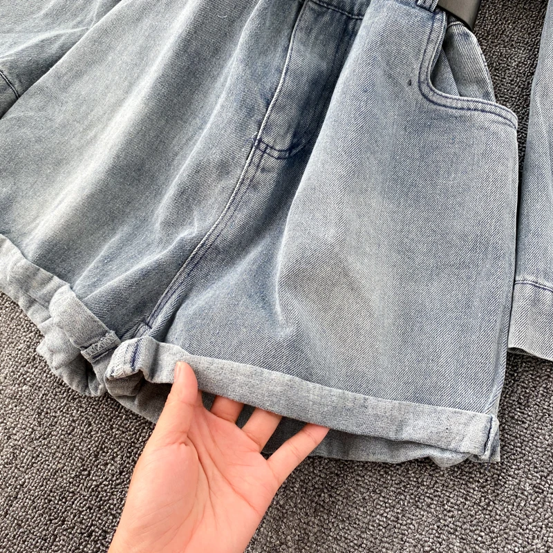 

Foamlina Vintage Denim Jeans Playsuit 2020 Autumn Long Sleeve Short Jumpsuit Lapel Collar Single Breasted Wide Leg Retro Outfits