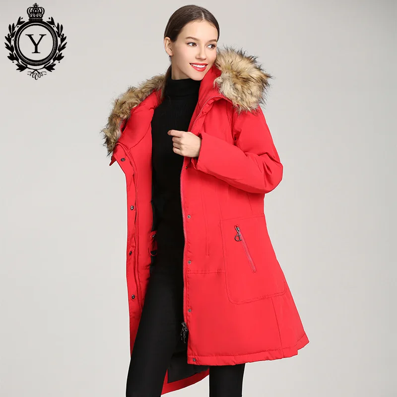 

Women's New Winter Cotton-padded Jacket Long Padded Jacket with Large Fur Collar Thick Warm Down Cotton Jacket Woman Luxurious