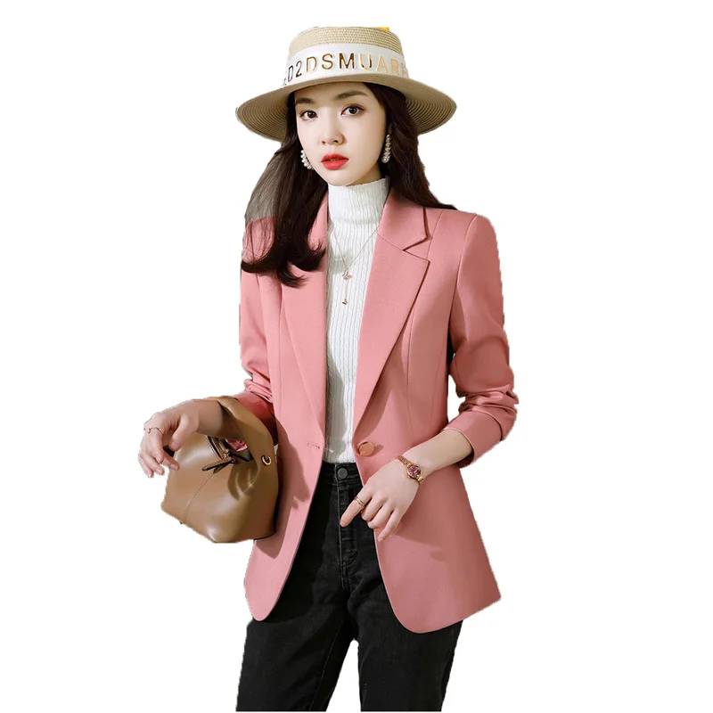 

Новый Блейзер, пальто, женские розовые, желтые, черные топы, весна-осень 2021 Женский блейзер для офиса, темпераментный маленький пиджак, куртк...