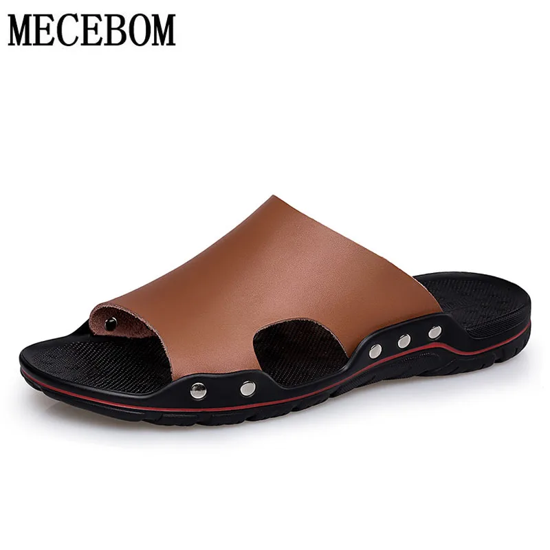 Мужские летние шлепанцы большие размеры 38 48 Уличная обувь из натуральной кожи
