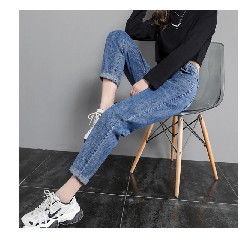 Female Clothing Autumn Loose And Thin Straight Radish Harem Pants Polyester Casual High Waist All-Match Jeans Nine-Point Pants