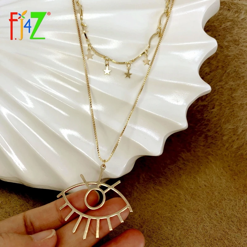 

F.J4Z 2021 Trend Necklace for Women Vintage Hollow Eye Pendant Stars Charms False Collar Necklace Pop Lady Neck Jewelry