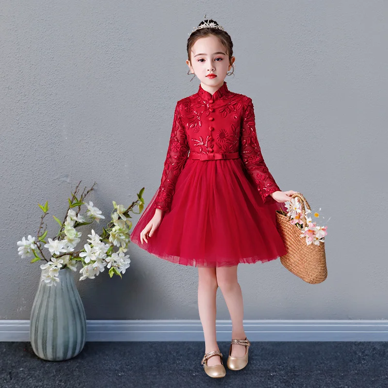 Girls Elegant Wedding Princess Dress Kids Evening Prom Dresses Girl Bridemaid Ball Red Gown Party Clothing Carnival Costume | Детская