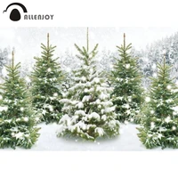 allenjoy winter happy new year party background merry christmas pine trees white snow glitter lights outdoor backdrop photophone