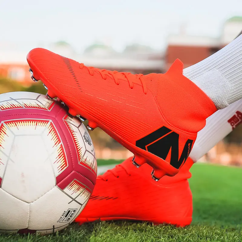 Новые Futstal FG/TF оранжевые футбольные бутсы для мужчин высокие мужские