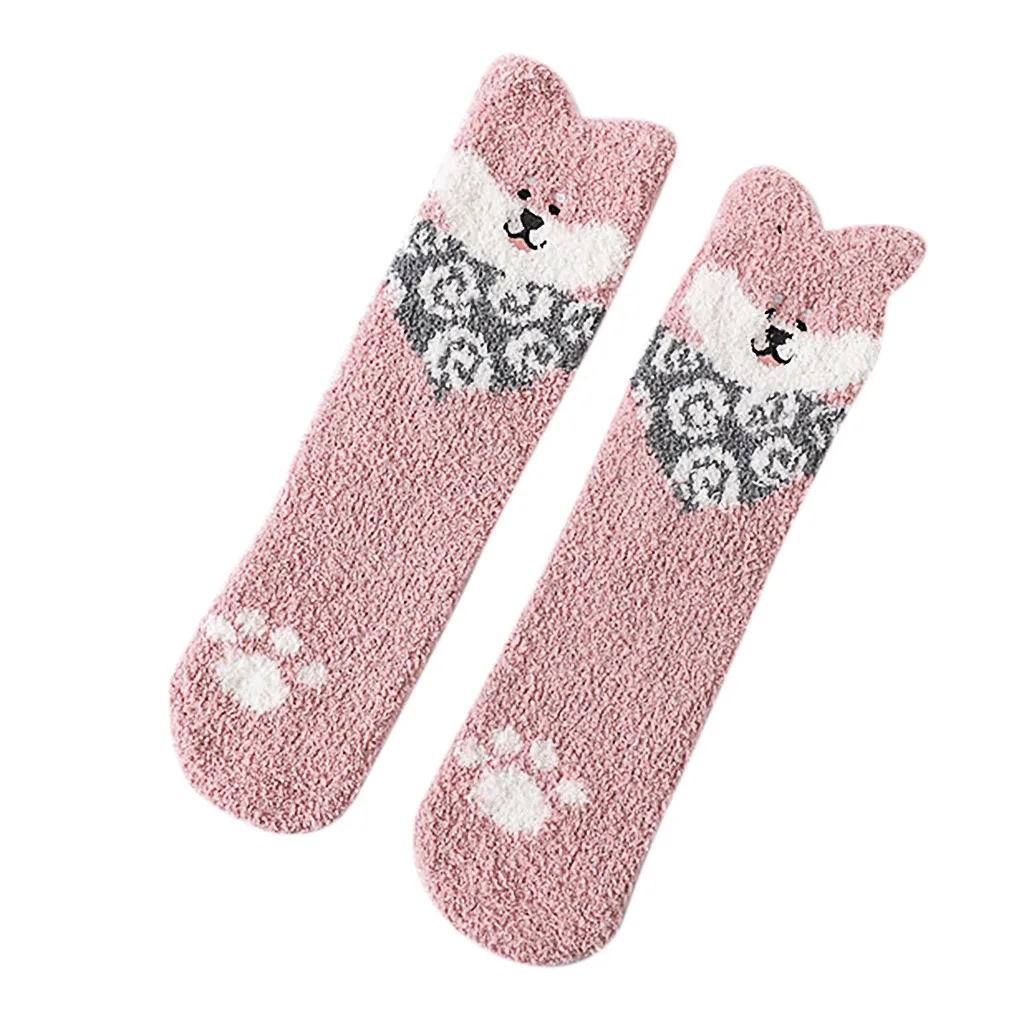Pink Женская мода, симпатичная кошачья лапа, коралловые утолщенные хлопковые носки средней длины, женские эротические теплые носки выше колена, женские носки - Цвет: Pink