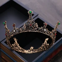 baroque vintage gold black crystal beads round bridal tiaras crown royal queen rhinestone pageant crown wedding hair accessories
