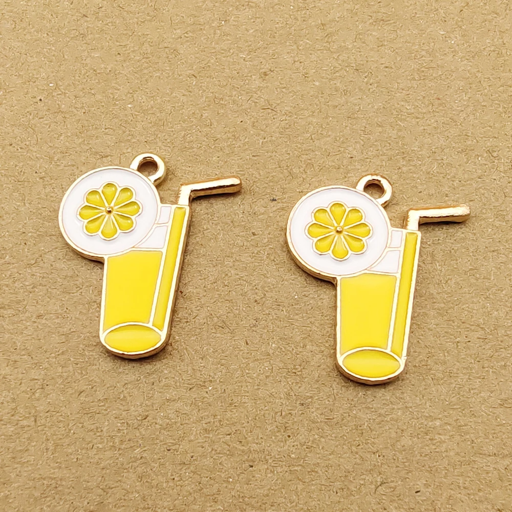 

10pcs 21x25mm lemon cup charms enamel charm for jewelry making and crafting fashion earring pendant necklace bracelet charm