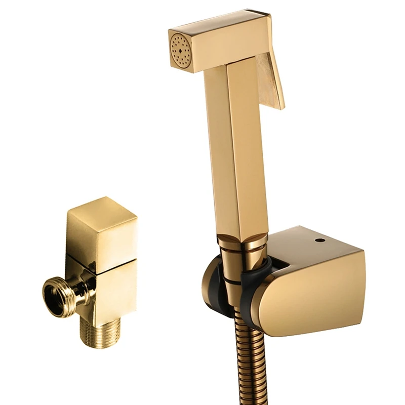 

Gold Soild Brass Toilet Bidet Sprayer Set Hygienic Shower Square Hand Toilet Spray Faucet Shower Bidet Set