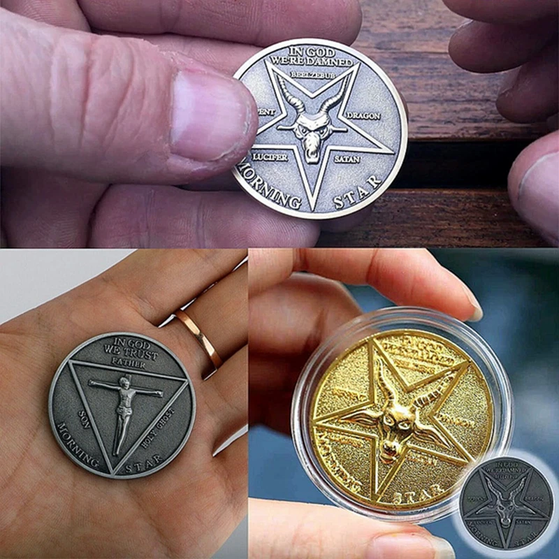 Светящиеся монеты звезда утра сатаническая монета брелок золотистый цвет